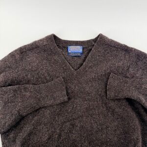 Pendleton Vintage V-Neck Lambswool Sweater Made in USA XL‎ Dark Brown Heather